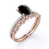 Vintage design 1.50 Carat Oval cut Lab Black Diamond Wedding Set for Women in Rose Gold