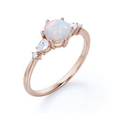 Tapered Six Prong 1.20 Carat Brilliant Round Cut Fiery Opal And Diamond Five Stone Engagement Ring In Rose Gold