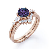 Five Stone 1.35 Carat Round Cut Lab Created Alexandrite And Diamond Tiara Style Bridal Set In White Gold