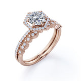 Certified 1 Ct Round Lab Diamond Art Deco Wedding Ring Set