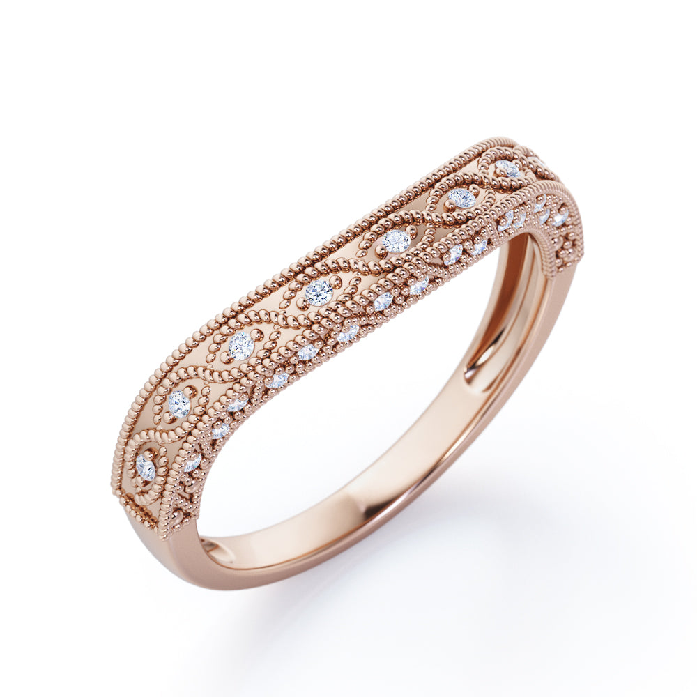 Art Deco Milgrain 0.15 TCW Curved Wedding Band