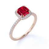 Limited Time Sale: 1.25 Carat Lab Ruby and Diamond Engagement Ring in 10k Rose Gold for Women on Sale