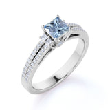 Split Shank 1.75 ct Princess Aquamarine Engagement Ring