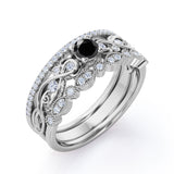 Unique 1.50 Carat Round cut Lab Black Diamond Trio Wedding Ring Set in Rose Gold for Her