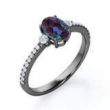 Affordable 1.40 Carat Oval Cut Lab Created Alexandrite And Diamond Four Prong Pave Engagement Ring In White Gold