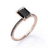 1.25 ct Emerald Lab Black Diamond Pave Engagement Ring