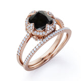 Unique 1.50 Carat Princess cut Lab Black Diamond Bridal Set with semi eternity band in Rose Gold