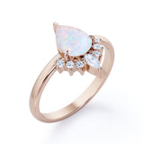 1.25 Ct Pear Cut Lab Created Opal Tiara Engagement Ring