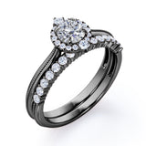 1.25 Carat Round Cut Moissanite And Diamond Filigree Bridal Set In White Gold