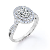 Infinity 1.75 Carat Oval Cut Moissanite and Diamond Double Halo Engagement Ring in Rose Gold