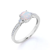 Three-Stone 1.10 Ct Round Cut Lab Created Opal Engagement Ring