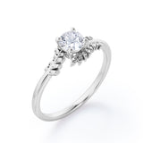 Leafy Bypass 0.5 TCW Round Shape Diamond Solitaire Engagement Ring in White Gold