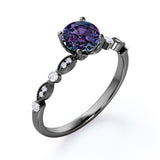 Four Prong 1.25 Carat Round Cut Lab Created Alexandrite And Diamond Modern Art Deco Engagement Ring In White Gold
