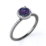 Minimalist Halo 1.50 Carat Round Cut Simulated Alexandrite and Diamond Pave Engagement Ring