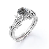 0.50 Ct Round Salt and Pepper Diamond Floral Bridal Set