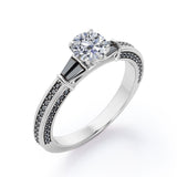 Triple Pave Channel -1.35 TCW Round Shaped Moissanite with Lab Created Black Diamond - 5 Stone Engagement Ring in Rose Gold