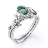 Swirl Vine 1 Ct Oval Moss Agate Bridal Set