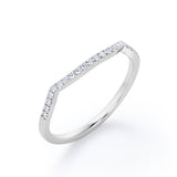 Scalloped Pave Accents - 0.15 TCW Round Cut Diamond - Arched Wedding Band - 10K Rose Gold