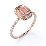 Exquisite 1.25 Carat Emerald Cut Morganite and Diamond Engagement Ring in 10k Rose Gold