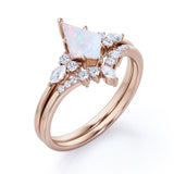 Crown 1.25 Ct Kite Cut Lab Created Opal Bridal Set