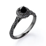Twirl Halo - 1.35 TCW Round Shaped Lab Created Black Diamond - Twisted Pave Engagement Ring in White Gold