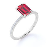 Unique 1.25 Carat Emerald Cut Natural Ruby and Moissanite Wedding Ring in 18k Gold Over Sterling Silver