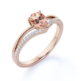 Contoured 1.50 Carat Teardrop Orange Pink Morganite and Split Shank Diamond Engagement Ring in White Gold