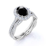 Infinity Artdeco 2 Carat Oval cut Lab Black Diamond Wedding Bridal Ring Set in Rose Gold