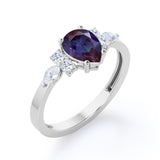 Four Prong Basket Set 1.45 Carat Pear Cut Lab Created Alexandrite  And Diamond  Seven Stone Engagement Ring In White Gold