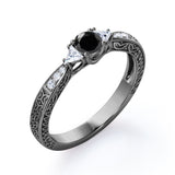 1.2 Carat Round Cut Lab Grown Black Diamond 3 Stone Engagement Ring In White Gold