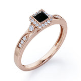 Infinity Milgrain - 1.15 Carat Princess Cut Black Diamond - Petite Pave Channel - Halo Engagement Ring in White Gold