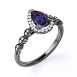 Bezel Halo 1.50 Carat Pear Shape Lab Created Alexandrite and Diamond Marquise Dot Art Deco Engagement Ring