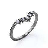 Crown Design 0.10 TCW Round Shape Diamond Chevron Wedding Band in Black Gold