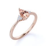 7 Stone 1.15 Carat Teardrop Champagne Morganite and Tapered Shank Diamond Engagement Ring in White Gold