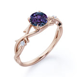 Crossover Leaf Twig 1.05 Carat Brilliant Round Cut Lab Created Alexandrite And Diamond Three Stone Infinity Engagement Ring In White Gold