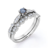 0.60 Ct Round Salt and Pepper Diamond Art Deco Wedding Ring Set