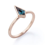 Solitaire 0.85 Carat Kite Shaped Lab Created Alexandrite Bezel Set Engagement Ring  In White Gold