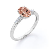 1.50 Carat oval cut Morganite and Diamond Engagement Ring in 10k White Gold