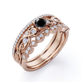 Unique 1.50 Carat Round cut Lab Black Diamond Trio Wedding Ring Set in Rose Gold for Her