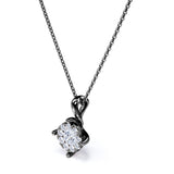 Sparkling Flower 0.45 carat Round Moissanite and Diamond Pendant Necklace in 18k Black Gold Over Silver