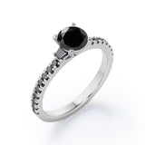 Milgrain Prong Cathedral - 0.75 TCW Round Brilliant Cut Lab Created Black Diamond - Pave Engagement Ring in White Gold