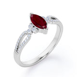 Affordable 1.45 Carat Marquise Cut Lab-Created Ruby And Diamond Double Shank Engagement Ring In White Gold