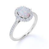 1.75 Ct Oval Cut Lab Created Opal Halo Engagement Ring