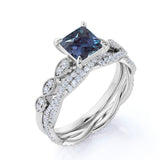 Infinity 1.75 Ct Princess Lab Alexandrite Bridal Set