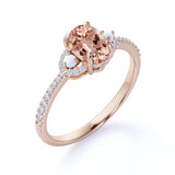 1.25 Carat Oval Cut Peach Morganite and Diamond Engagement Ring in 10k Rose Gold Elegant Ring