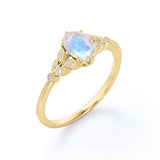 Vintage Leaf 0.85 ct Oval Moonstone Engagement Ring