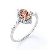 1.25 Carat Oval Cut Peach Morganite and Diamond Engagement Ring in 10k White Gold Handmade Ring