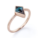 Bezel Set 0.85 Carat Kite Shaped Lab Created Alexandrite Solitaire Engagement Ring In White Gold