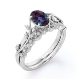Art Deco 1.25 Ct Oval Lab Alexandrite Floral Bridal Set