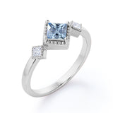 1.10 Carat Princess Cut Aquamarine And Diamond Classic Engagement Ring In White Gold